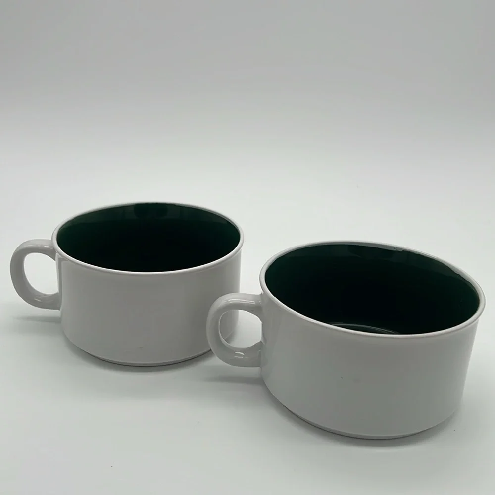 Graydon Hall Cozy Ceramic Soup Bowls with Handles Dark Green & White (Set of 2)